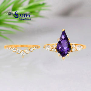 Ensemble de bagues en argent sterling 925 avec zircon cubique en forme de cerf-volant Alexandrite, pour fiançailles et mariage, pour femme - Product Image 3