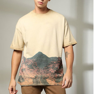 T-shirt en jersey de coton surdimensionné pour homme, col rond, manches courtes, style décontracté avec imprimé, coupe respirante - Product Image 1