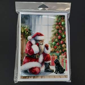 Whimsical A7 Tamaño 5x7 Black Pug y Santa Claus Tarjetas de felicitación Paquete de 8 Tarjetas de nota en blanco con sobres - Product Image 3