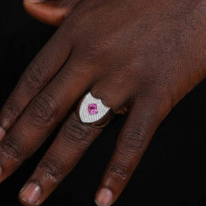 Diamond Shield Signet Ring 18k Gold Plated Luxury Hip Hop Jewelry <b>Cushion</b> Cut Fancy Color IGI Certified <b>Statement</b> Band - Product Image 4