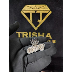 Unisex <b>Crown</b> Name Pendant Featuring VVS Moissanite Diamond and 925 Sterling Silver By Trisha Jewels - Product Image 1