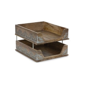 Plateau de service en bois rustique naturel pour le petit-déjeuner, avec poignées, pour café, thé, nourriture, collations, maison - Product Image 1