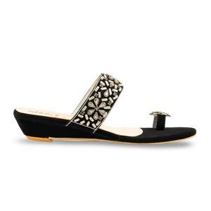 Sandales à talons de fantaisie noires pour femmes FN7909 - Product Image 4