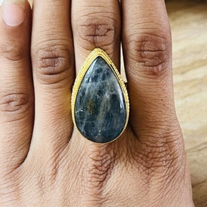 Fashionable Brass Large <b>Ring</b> Labradorite 18k Gold Plated Statement <b>Ring</b> Filigree Texture <b>Chunky</b> Wholesale Handmade Women <b>Ring</b> - Product Image 4