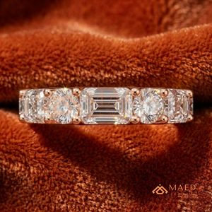 Bague élégante en moissanite taille émeraude pour femme, or rose, cadeau de bijoux pour anniversaire de mariage, USA - Product Image 1