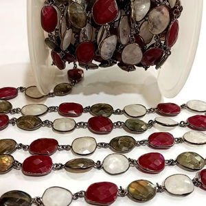 Chaîne de connecteurs en sangle de pierres précieuses naturelles multicolores (rubis, labradorite, pierre de lune arc-en-ciel) vendue au mètre - Product Image 4