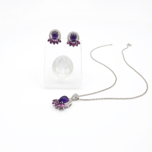 Ensemble pendentif et boucles d'oreilles en argent sterling 925 avec améthyste naturelle et rhodolite, plaqué rhodium, bijoux fins OEM ODM - Product Image 2