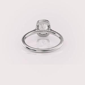Bague de fiançailles de luxe personnalisée en argent sterling 925 massif plaqué rhodium avec diamant de laboratoire taille coussin, halo et sertissage pavé - Product Image 3