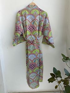 Peignoir Kimono Kantha de Luxe de Qualité Supérieure pour Femme – Respirant, Hiver/Été, Coton Écologique, Fait Main, Longueur Genou - Product Image 4