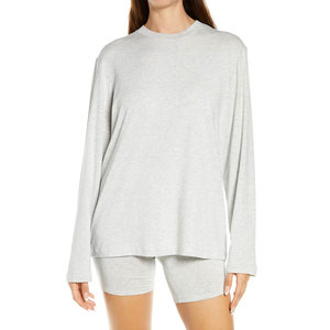 T-shirt personnalisé en gros pour femme, col rond, manches longues, coupe ample, haute qualité, uni - Product Image 1