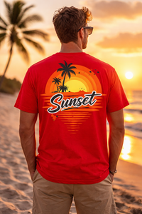 Camiseta Gráfica Roja Oversize para Hombre, Estampado de Atardeceres y Playa, Algodón, Estilo Urbano, Casual, Holgada, con Logo Personalizado - Product Image 2