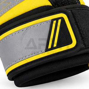 Gants de travail industriels professionnels jaunes et noirs à doigts entiers avec détails sur la paume, sangle de poignet réglable, haute visibilité - Product Image 5