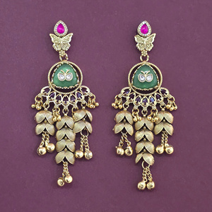 Exportador de Joyería Artificial de Moda en India, Pendientes de Estilo Antiguo con Baño de Oro Mate 231462 - Product Image 1