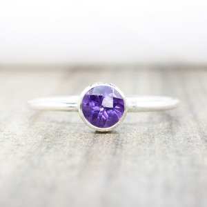 Sterling Silver Amethyst <b>Stacking</b> Ring February Birthstone Minimalist Women Ring Handmade Wholesale Supplier - Product Image 1