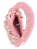 Sac à main demi-lune rose perlé pour femme, style bohème, avec miroir décoratif, idéal pour les fêtes et mariages