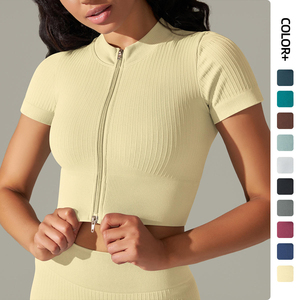 Hot Girl Seamless Full Zip Crop Tank <b>Tops</b> Ribbed Women's Plus Size Casual Sport Yoga Gym Outdoor Daily Outfit Polyester Cotton - Product Image 6
