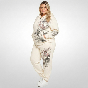 Ensemble survêtement molletonné imprimé écoresponsable pour femme grande taille – Sweat à capuche et pantalon décontracté pour l'hiver avec fermeture éclair intégrale et face en French Terry - Product Image 4