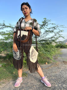 Nuevo estilo occidental, pelo en piel oculta, bolsos con flecos de cuero genuino, estilo bohemio de alta calidad, bolsos cruzados con flecos de cuero Real para mujer - Product Image 3