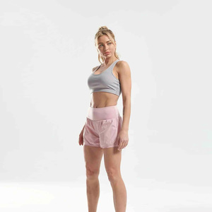 Shorts de yoga rose taille haute avec poches, séchage rapide, design asymétrique, couleur unie, élasthanne, polyester, taille élastique, pour femme, fitness - Product Image 4