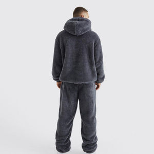 2026 Winter Men's Sherpa Fleece Tracksuit 2 Piece Set <b>Oversized</b> Teddy Hoodie <b>Jogger</b> Pants Warm Fluffy Sweatpants Loungewear Set - Product Image 2