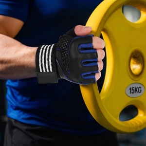 Gants de musculation en cuir de haute qualité, demi-doigts, respirants, compatibles écran tactile, antidérapants, avec enveloppement de poignet, pour le fitness - Product Image 4