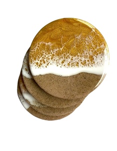 Ensemble de sous-verres en résine époxy de qualité supérieure Sous-verres de luxe en agate géode avec paillettes d'or ou fleurs séchées - Product Image 3