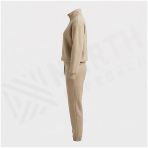 <b>Women</b> 100% Cotton Midweight Fleece Tracksuit Set Half-<b>Zip</b> Sweatshirt Jogger Pants Solid Color Casual Autumn Wear - Product Image 3