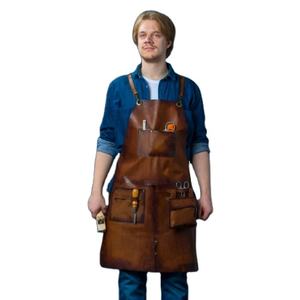 Tablier en cuir marron pour homme Tablier de travail fait main pleine fleur avec poches pour barbecue, cuisine, atelier et artisanat durable et robuste - Product Image 1