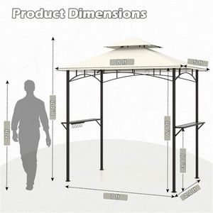 Gazebo Moderno Beige 2,4 x 1,5 x 2,5 m per Barbecue da Esterno con 2 Ripiani, Tenda Impermeabile con Cerniera per Cortile, Villa, Parco, in Alluminio - Product Image 4