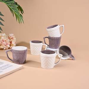 Soft Amber Pink Glazed <b>Ceramic</b> <b>Mugs</b> with Straws Lovely Flowered Pattern and Gold Handle Microwave Safe Scale Cup Set of 4 - Product Image 6