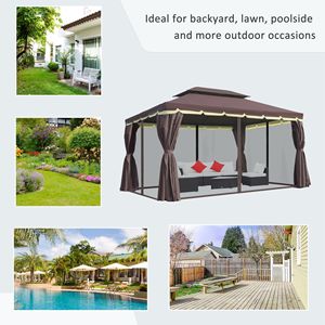 10FT X 13FT Aluminum Frame Patio Gazebo with 2 Tier Polyester <b>Roof</b> Vented <b>Canopy</b> Mesh Sidewalls for Villa Courtyard Park - Product Image 6