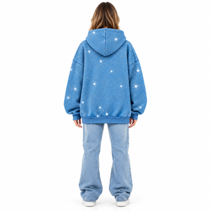 Women's Oversized Sparkle Print <b>Blue</b> Hoodie Custom Starry <b>Glitter</b> Pullover Sweatshirt Loose Fit Streetwear Hoodie - Product Image 3