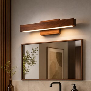 Aqdus Saleem Acacia Wood <b>LED</b> Bathroom <b>Mirror</b> Modern Minimalist Wall Mount Eco-friendly Durable Framed Edge Wholesale - Product Image 1