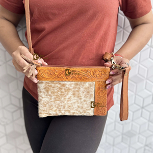 Bolso de piel de vaca estampado occidental tallado a mano, bolso de cuero con borlas, flores bohemias, gran oferta, bolso bandolera de piel para mujer - Product Image 1