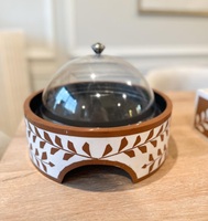 Présentoir à desserts du Moyen-Orient avec couvercle en acrylique, incrustation en résine à motif de feuilles, base en bois, vaisselle réutilisable pour Ramadan et Aïd, vente en gros