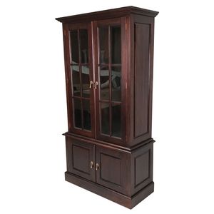 <b>Solid</b> mahogany <b>bookcase</b> features glass doors and a cabinet base with a design resembling an antique reproduction for living room - Product Image 1