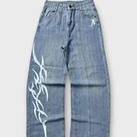 Jean droit vintage en coton pour homme, coupe large, style streetwear personnalisé, délavé, avec rivets, broderies, boucle métallique, imprimé, artisanat, couleur unie