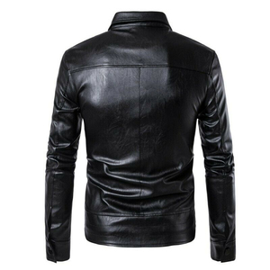 Chaqueta de Motociclista de Cuero PU Negra para Hombre, Cuello Camisero, Cierre de Cremallera, Corte Ajustado, para Otoño, AUSSIE EDGE APPAREL CO - Product Image 3