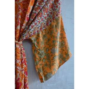 Robe longue kimono en soie patchwork faite à la main, robe de mariée bohème, robe sexy imprimée - Product Image 4