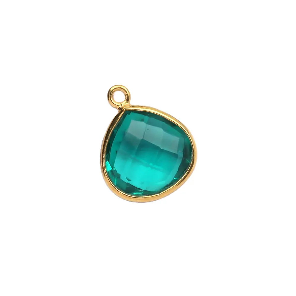 Best Selling 12mm Green Teal Hydro Quartz Stone Waterproof Jewelry Gold Plated 925 Sterling Silver Bezel Charm Pendant With Loop