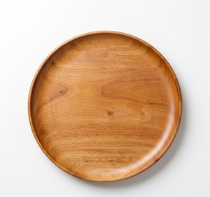Round Wooden Flat <b>Plate</b> Polished Natural Finish Durable Eco-Friendly Minimalist Design Party Dishes & <b>Plates</b> - Product Image 1