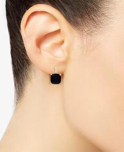 Orecchini pendenti con accento di onice e diamanti in argento Sterling placcato oro 14k | Macacy's - Product Image 2