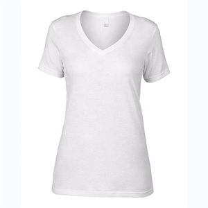 T-shirts en gros pour femmes, col en V profond, unis, sans marque, de haute qualité, 100 % coton, pour impression - Product Image 5