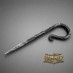 Hand Forged Twisted Iron Stick with Curved <b>Loop</b> End Rustic Black Finish for Craft Home Decor and Custom Metalwork Applications - Product Image 2