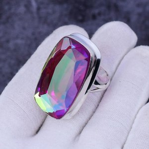 Rainbow Mystic Topaz <b>Ring</b> Octagon 925 Sterling Silver Bohemian Jewelry Handmade <b>Ring</b> For Women Wholesale - Product Image 4