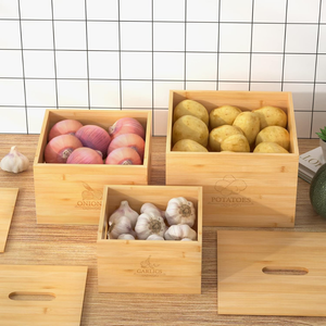 Premium Set of 3 Stackable Bamboo Potato <b>Storage</b> Box <b>Vegetable</b> <b>Storage</b> Basket For Kitchen Counter from Vietnam - Product Image 3