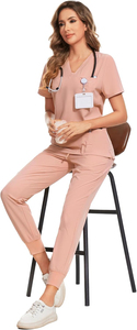 Ensemble d'uniformes médicaux pour infirmières, col montant, manches courtes, uniforme d'hôpital personnalisé pour femmes, combinaisons médicales respirantes - Product Image 6
