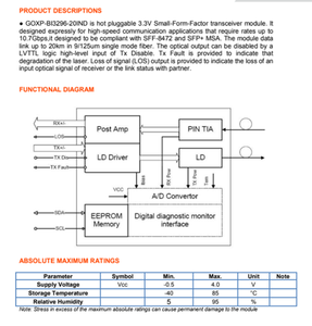 Módulo Transceptor Óptico Industrial GOXP BI3296 40 IND 10G SFP+ BiDi, 1330TX 1270RX, 40KM SMF DDM, Conector LC - Product Image 6