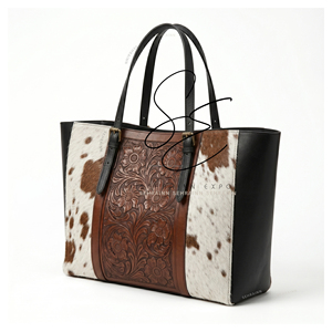 Bolso Tote de Cuero Vacuno Occidental con Pelo, Bolso de Hombro Grabado, Bolso Vintage Estilo Vaquera, Cartera Negra para Mujer, Oficina, Portátil - Product Image 2