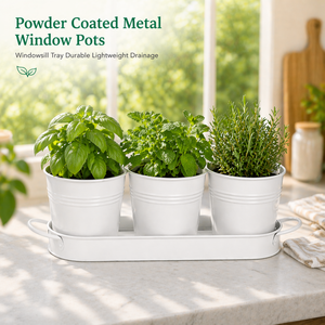 PERFNIQUE Large Indoor/Outdoor Herb Garden Planter Powder Coated Metal Window Pots Windowsill Tray Durable <b>Lightweight</b> Drainage - Product Image 3